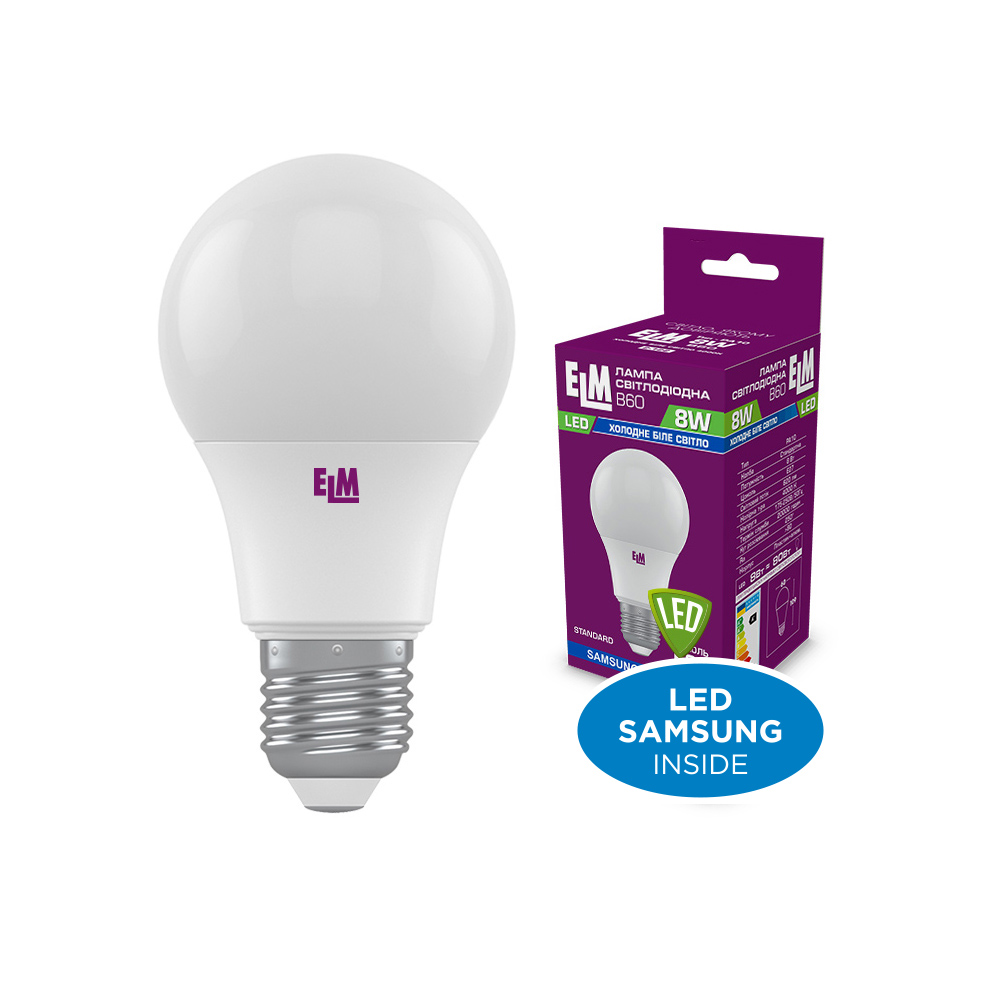 LED лампа ELM B60 8W PA10S E27 4000K